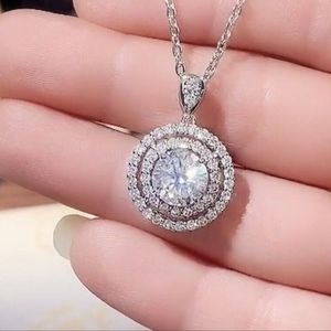 Delicate 2 Ct Lab Created Diamond Solitaire Necklace 925 Silver Plated.